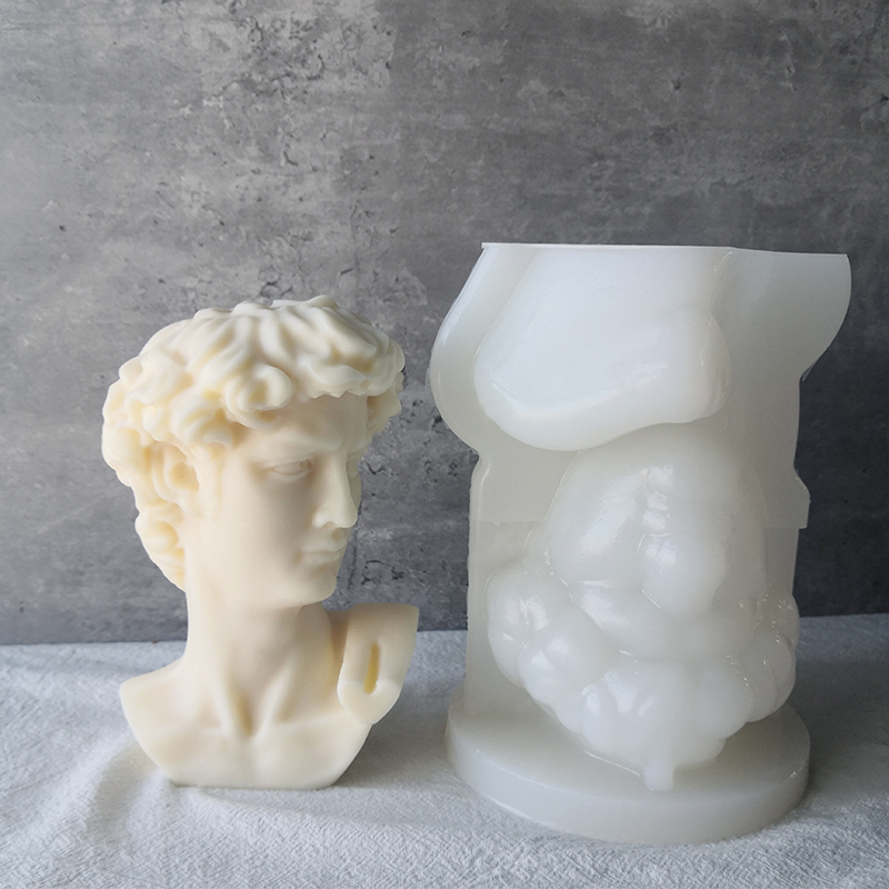 J129 3D DIY Aroma Candle Plaster Candle Molds Silicone David Head Plaster Portrait Mold