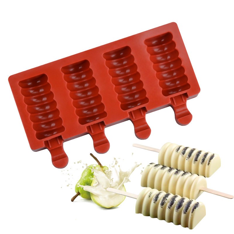 Silicone Popsicle Mold Striped Ice Cream Bar Makers DIY Kitchen  Homemade Ice Cube Pop lolly Silicone Moulds Mold With Sticks