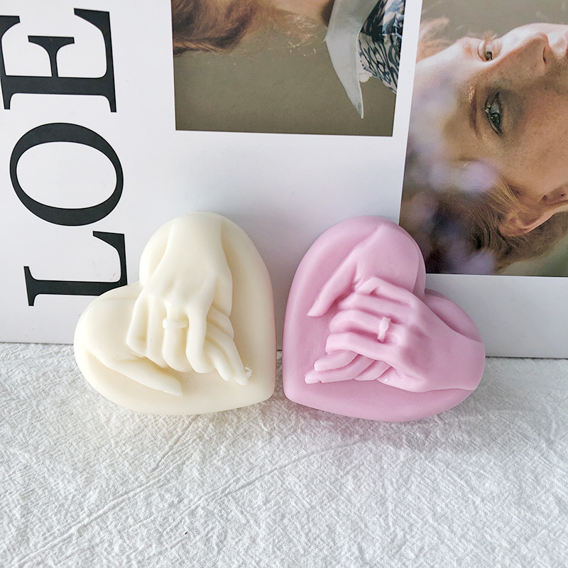 J6-81 DIY New Romantic Valentine's Day Love Hand in Hand Candle Mold  3D Heart Love  Hold Hands Soap Candle Silicone Mold