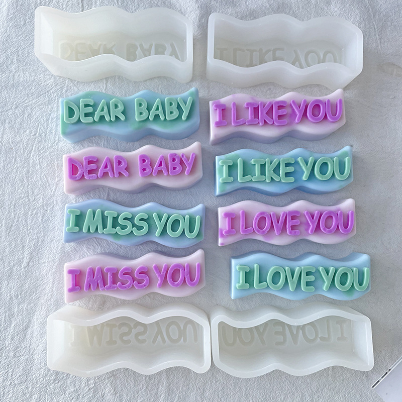 J6-29 New Letters Design DIY Rectangle Word Silicone Mould Wave Shape I Love You Letter silicone Candle Mold
