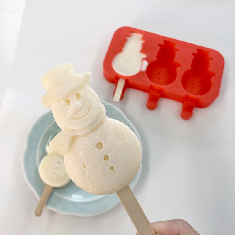 DIY Food Grade Bpa Free Ice Maker Tools Cartoon Snowman Ice Cube Pop Tray With Lid Silicone Popsicle Ice Cream Mold For Kids