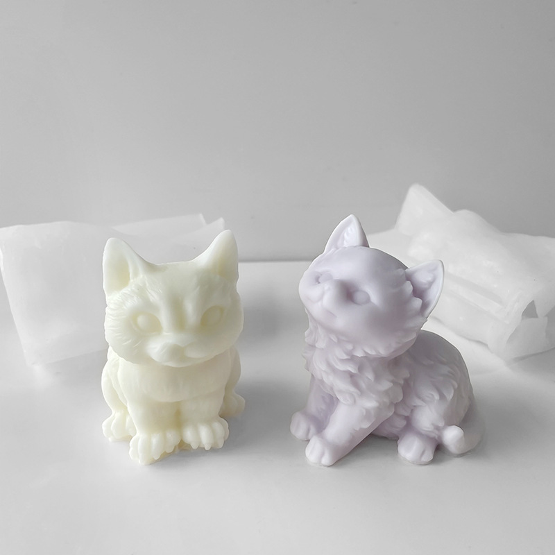 J1243 cute cat scented candle mold diy animal kitten plaster drip rubber ornament silicone mold
