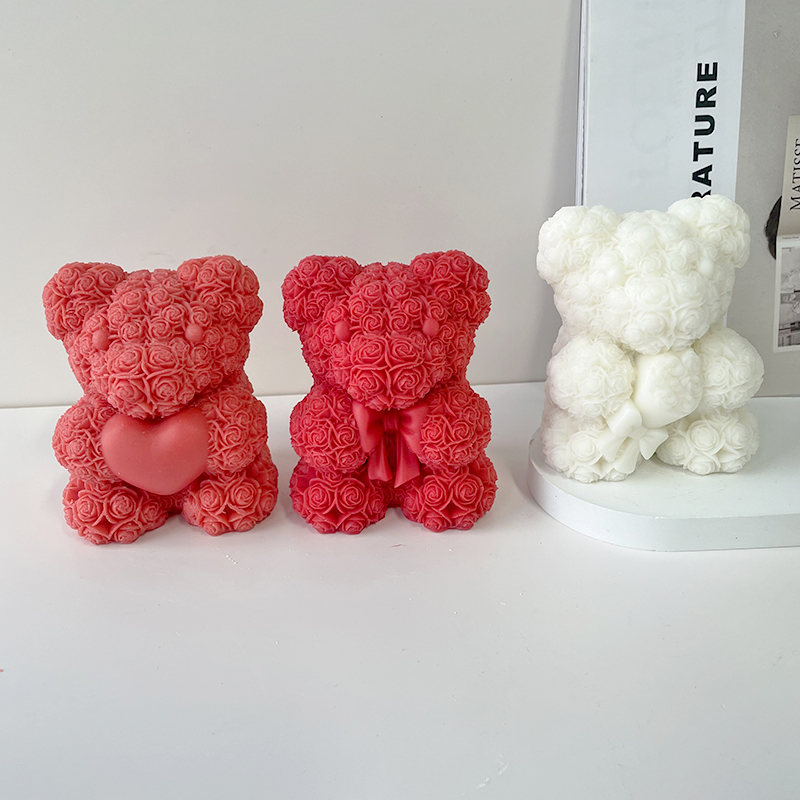 J523 Factory Customization Valentine’s Day Gifts Flower Rose Bear Scented Candle Love Teddy 3D Rose Bear Rose Candle