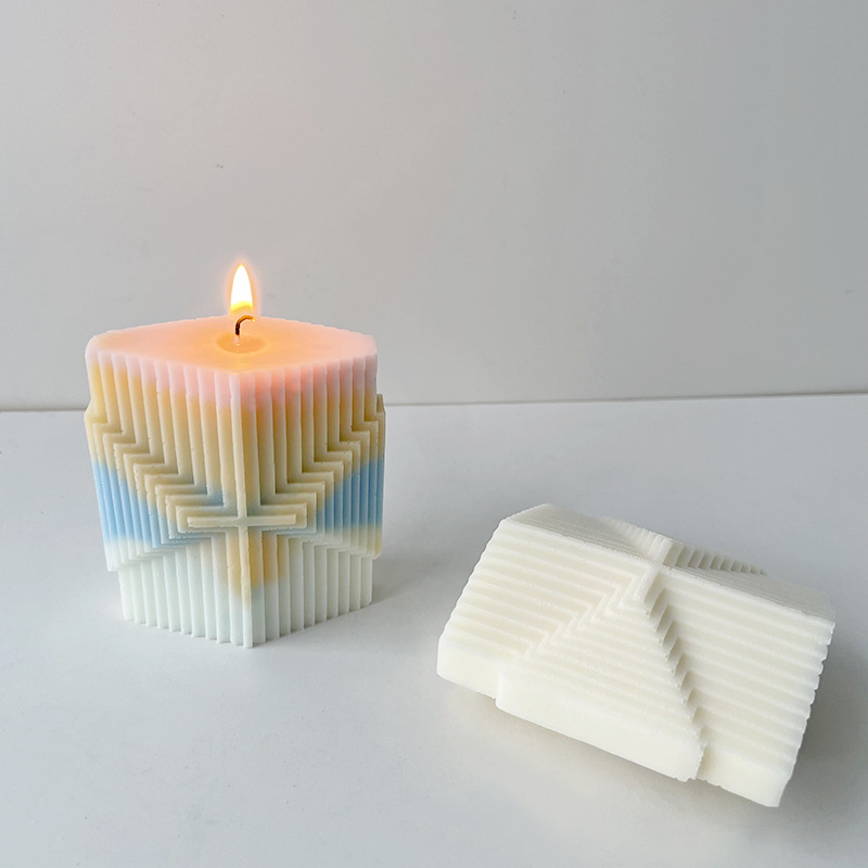 J6-243 Geometric Stripe Column Candle Silicone Mold DIY Aromatherapy Diffuser Mold Self-made Soap Silicone Mould