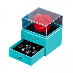 ลิ้นชักกล่องของขวัญเครื่องประดับสีโลโก้ที่กำหนดเองพร้อมผู้จำหน่ายดอกไม้สบู่