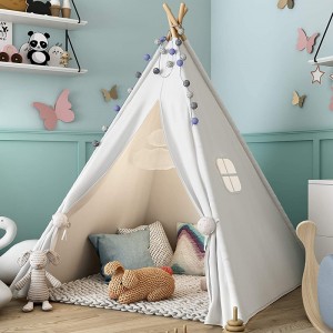 White Canvas Kids Teepee Tent for Play House Camping Child