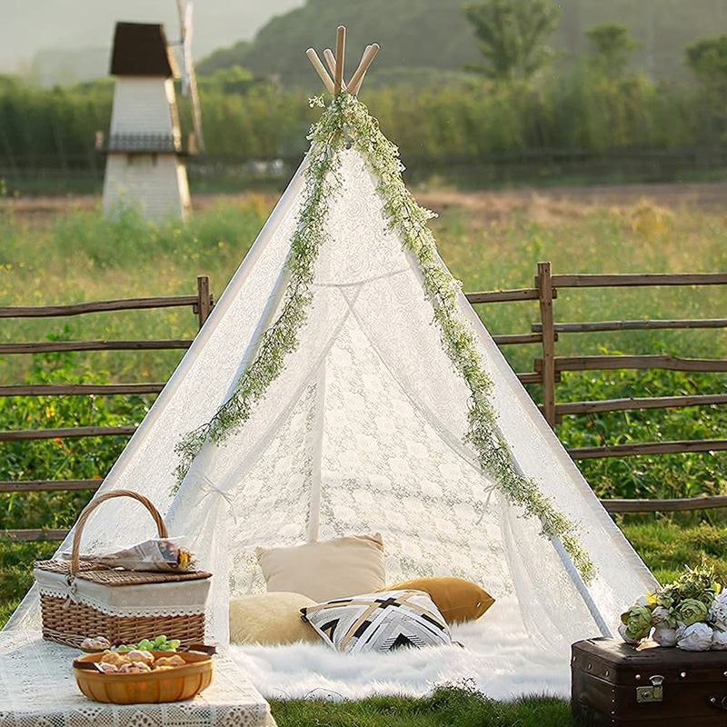 China Kids Sleeping Bag Quotes –  Boho Tent Prop Lace Large Tall kids Teepee Tent for Wedding Party  – JFTTEC detail pictures