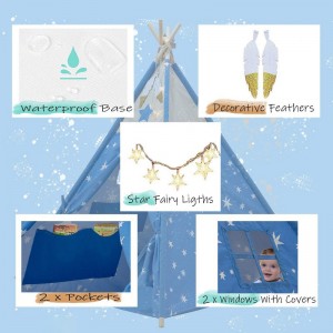 Decorative Feathers Wooden Poles & Waterproof Base Kids Teepee Cotton Play Tent