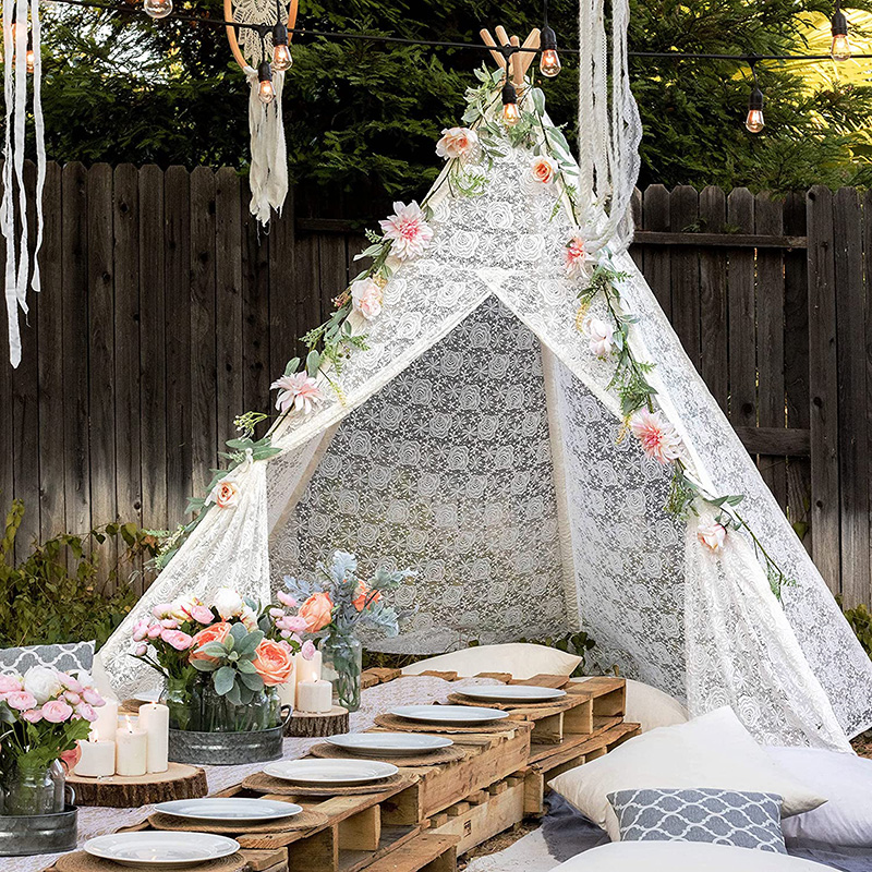 Wholesale Kids Tent House Suppliers –  Large Princess Wedding Party Photo Prop Huge Luxury Lace Teepee Tent For Adult Women  – JFTTEC