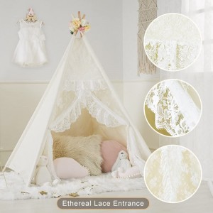 Lightweight Lace Canvas Home Play Indoor Factory Cheap Teepee Princess Tent Girls