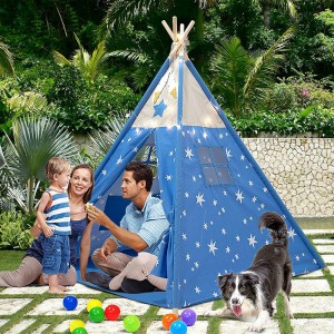 Decorative Feathers Wooden Poles & Waterproof Base Kids Teepee Cotton Play Tent