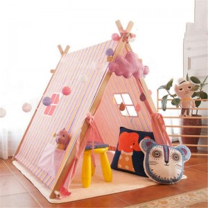 Wooden Dog Pet Children Game House Tent Canvas Teepee Princess Tent for Kids Pink
