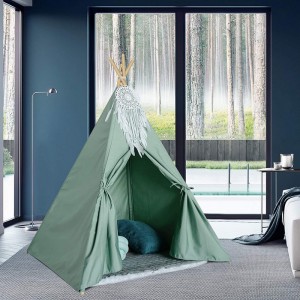 Room Decor Play Safety Wooden Triangle Tent Green Kids Teepee Tent for Children