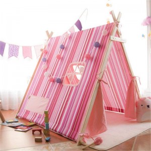 Wooden Dog Pet Children Game House Tent Canvas Teepee Princess Tent for Kids Pink