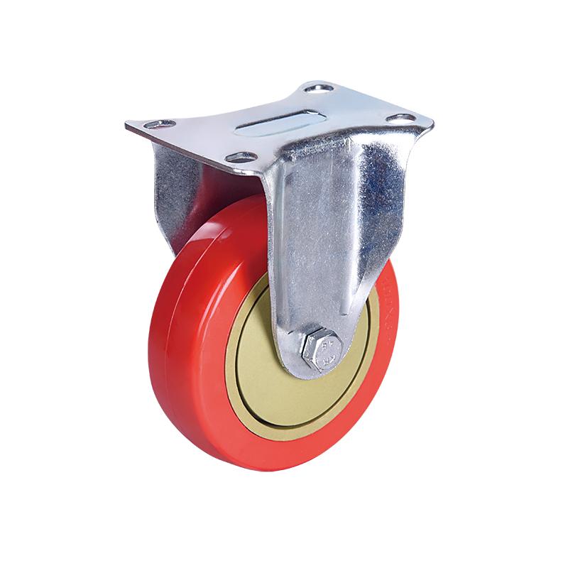 5 Inch 125mm Fixed Stem Brake Swivel Head Top Plate Double Ball Bearing Medium Duty Caster Red PVC Wheels Featured Image