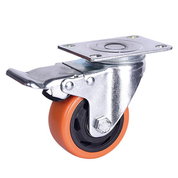 3 Inch Swivel Brake Bolt Hole Top Plate Stem Medium Duty PP Core Gray PU Caster Wheel