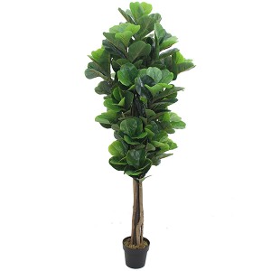 6ft artificial fiddle fig leaft tree for Amazon hot sale plastic fiddle tree with natural wood trunk real touch leaves for decor