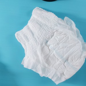 Blød elastisk talje Pull up voksenble fra Kina PE-taske OEM engangsabsorberende fnugmasse Almindeligt vævet tør overflade Lækagebeskyttelse