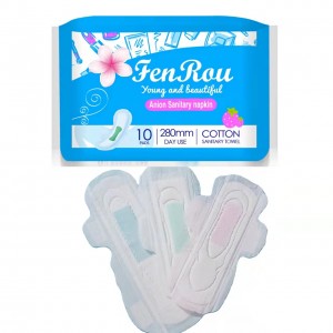 Fenrou ដែលមានគុណភាពខ្ពស់លក់ក្តៅ ក្រុមហ៊ុនផលិតកន្សែងអនាម័យ Lady Pad Disposable Cotton Sanitary Napkin