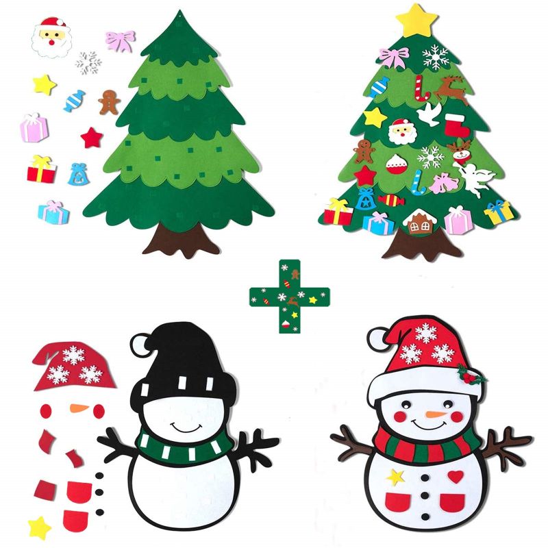 DIY Felt Christmas Tree set and DIY Felt Christmas Snowman set, Christmas gift wall hanging game Christmas decorations