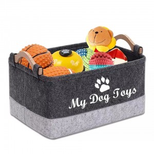 Well-designed Snuggle Pack Diaper Bag - Chinese custom 2 tone grey rectangular felt pet dog toy box storage basket with wooden handle – Junhang