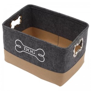 Rectangular dog bone shape felt pet toy box storage box basket with metal handle