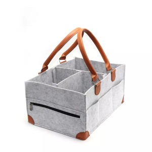 Environmentally friendly portable car travel grey felt diaper bag, storage bag, nursery storage box
