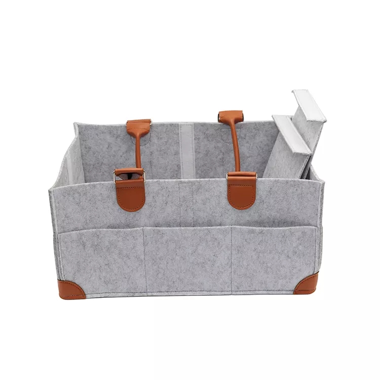 Environmentally friendly portable car travel grey felt diaper bag, storage bag, nursery storage box