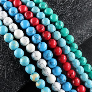 Premium 4mm 6mm 8mm 10mm handmade braded bracelet accessories natural blue turquoise stone round beads bulk
