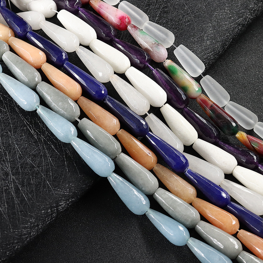 Wholesale Small Beaded Bracelets Manufacturer –  10*28MM Long water drop garnet colorful natural gemstone bracelet charm stone necklace pendant beads – Jingcan