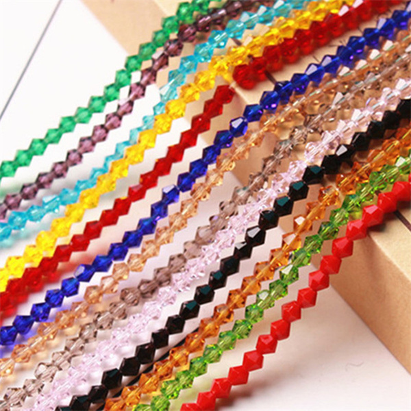 China Flat Glass Beads Bulk Manufacturers –  Multi Color Faceted Bicone Glass Crystal Beads for Jewelry Making – Jingcan