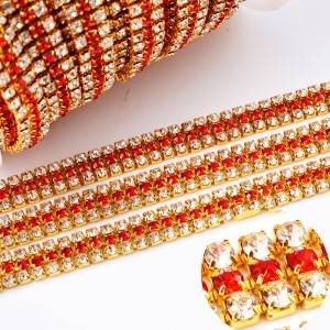 Gold plated strass crystal topaz rhinestone chaton cup chain roll  FOB Referen