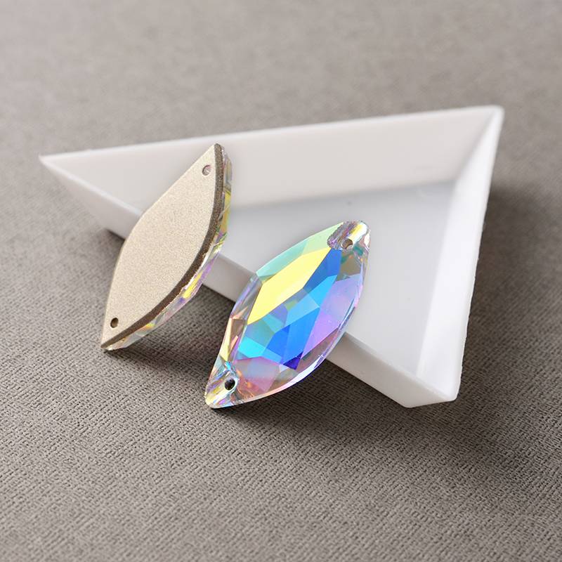 2020 wholesale price Sew On Glass Rhinestones – High quality k9 flatback rhinestone beads crystal ab sew on navette rhinestone – Jingcan