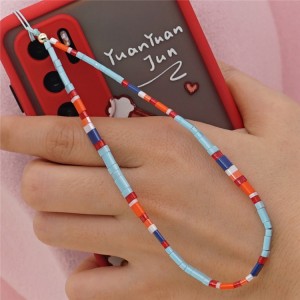 Fashionable innovation glass bead lanyard rainbow mobile phone accessories chain
