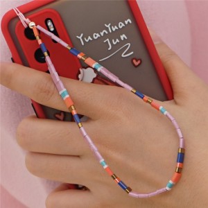 Fashionable innovation glass bead lanyard rainbow mobile phone accessories chain