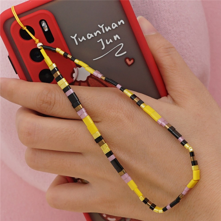 China Gemstone Tube Beads Manufacturers –  Fashionable innovation glass bead lanyard rainbow mobile phone accessories chain  – Jingcan