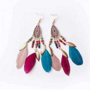 Feather Tassel Earrings Colorful Feather Earrings Earring Bead Tassel Boho Fish Mouth Earring