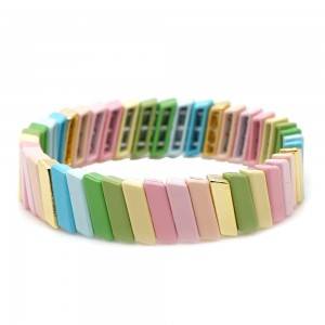 Hot sales handmade alloy bracelet wholesale stretch rainbow tile bracelet