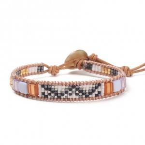 American fashion natural stone crystal bracelet buckle woven leather bracelet imported MIYUKI rice beads handmade jewelry