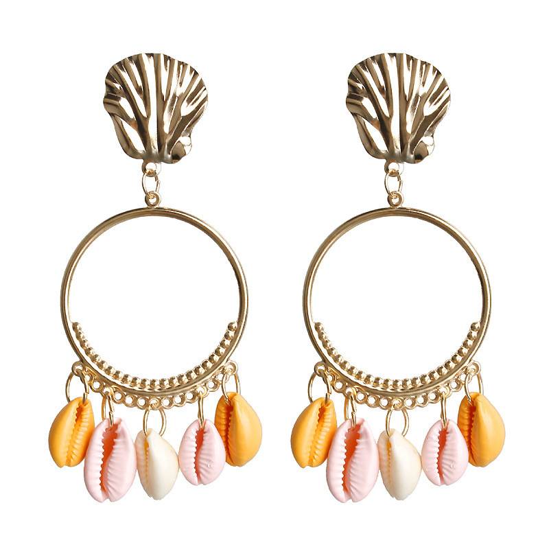 China Rhinestone Factory –  Cowrie Shell Earring Simple Ring Earring Metal Earring Women Summer Geometric  – Jingcan