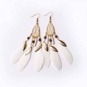 China Glass Tube Beads Factory –  Feather Tassel Earrings Colorful Feather Earrings Earring Bead Tassel Boho Fish Mouth Earring – Jingcan