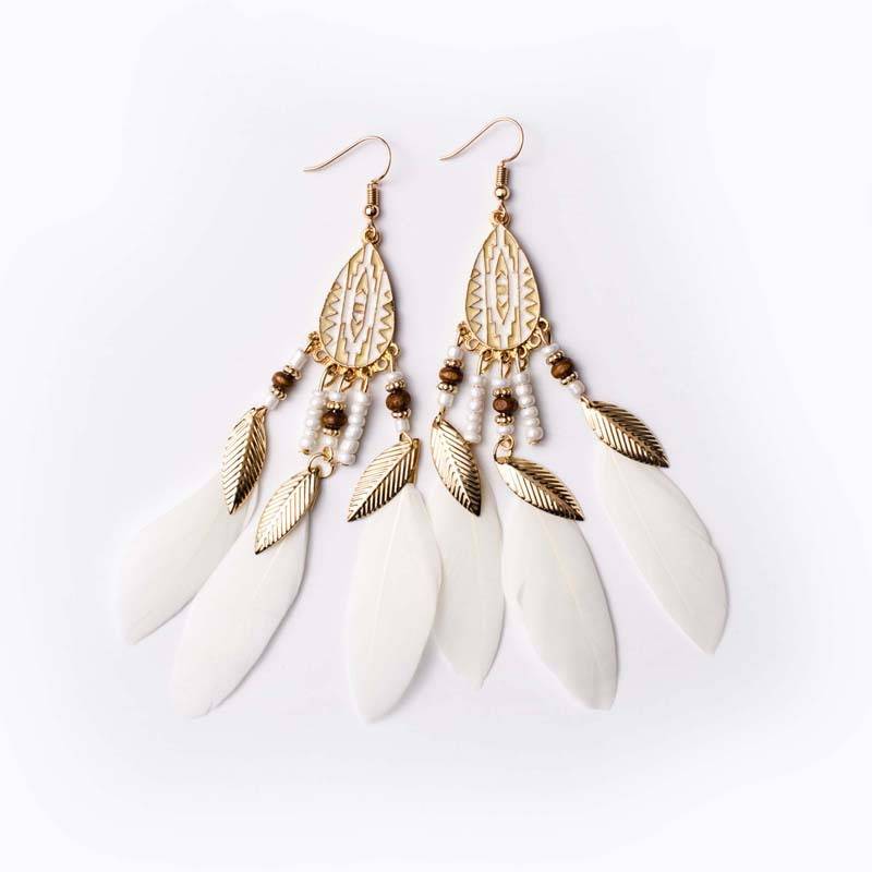 China Square Rhinestones Manufacturers –  Feather Tassel Earrings Colorful Feather Earrings Earring Bead Tassel Boho Fish Mouth Earring – Jingcan