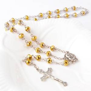 Colorful Bead Glass Pearl Catholic Christian Cross Catholic Rosary Necklace Prayer Long Statement Religious Jewelry
