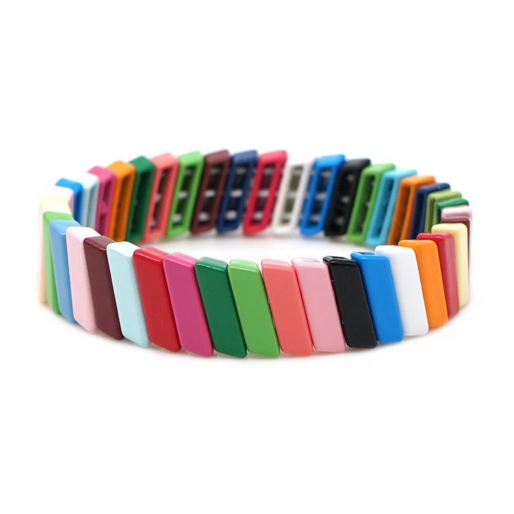 China Crystal Glass Beads Factory –  Hot sales handmade alloy bracelet wholesale stretch rainbow tile bracelet – Jingcan