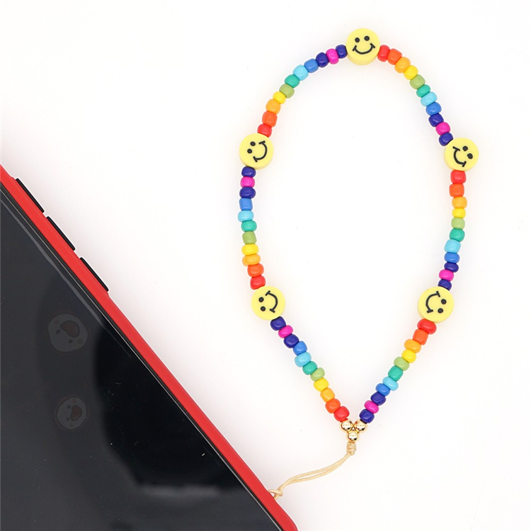 Mobile phone lanyard hand made colored bead smiley cell phone accessories with chain string Featured Image