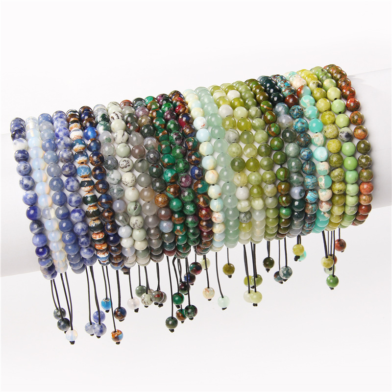 Rhinestone Chain Factories –   6mm Adjustable Natural Stone Beads Bracelet Gemstone Beaded Braceletw wholesale – Jingcan