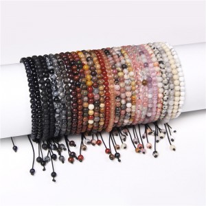 Natural Stone Bead Bracelet 4mm beaded Adjustable Multiple Color bracelets Wholesale