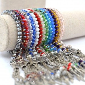 Hotsale mixcolor glass beads chain catholic rosaries , customizable factory wholesale bracelet rosary