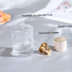30ml, 50ml Vertical Stripe Embossed Elegant Ladies Cylinder Glass Spray Bottle Perfume Bottle