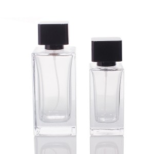 ထုတ်ကုန်အသစ် စိတ်ကြိုက်ပုံနှိပ်ခြင်း 50ml 80ml 100ml Clear Empty Square Rectangle Shape Spray Glass Perfume Bottle
